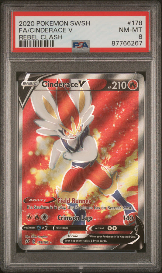 2020 Pokemon SWSH Rebel Clash FA Cinderace V #178 PSA 8 NM-MT