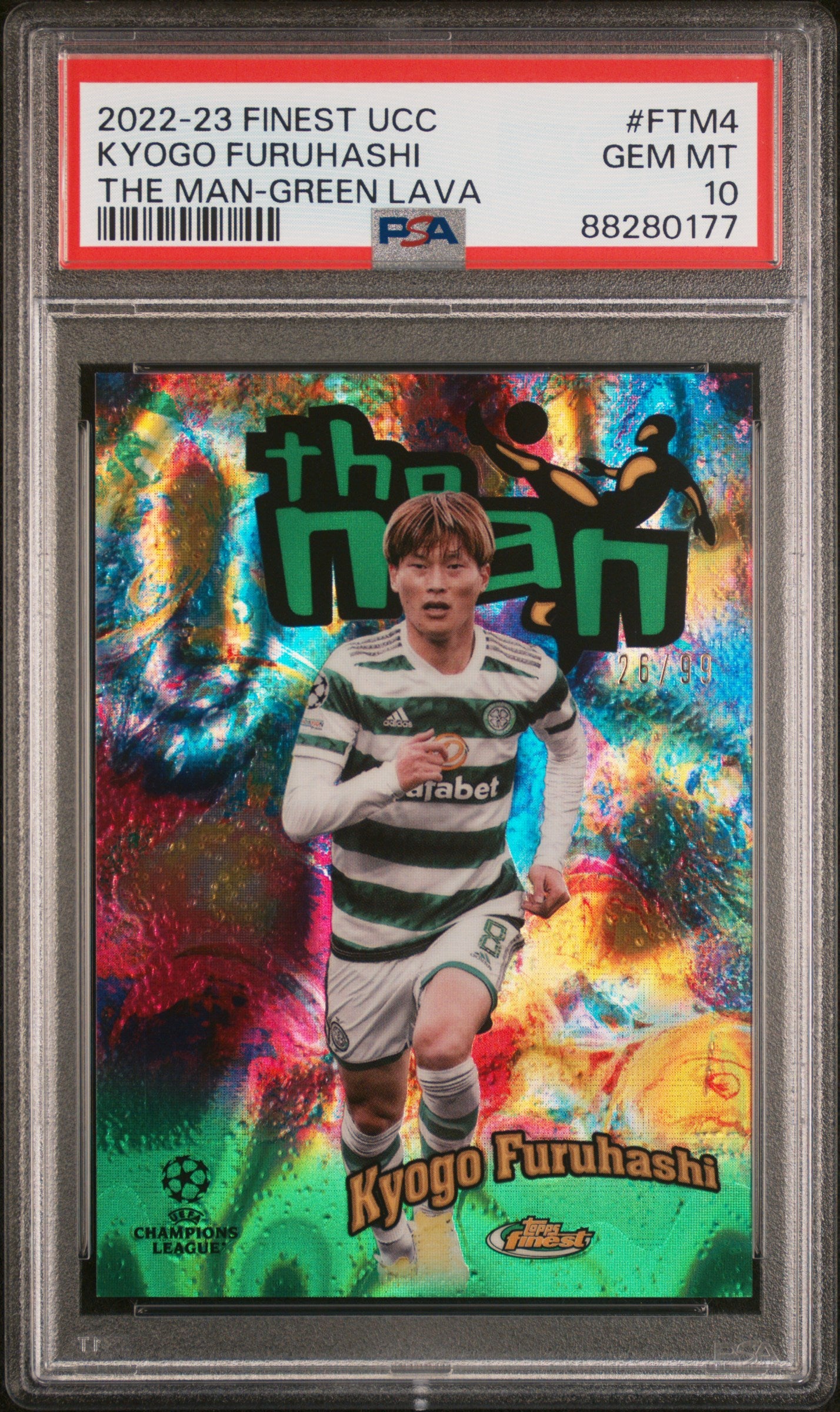 2022-23 Topps Finest UEFA Club Competitions Kyogo Furuhashi The Man Green Lava #FTM4 PSA 10 Gem Mint