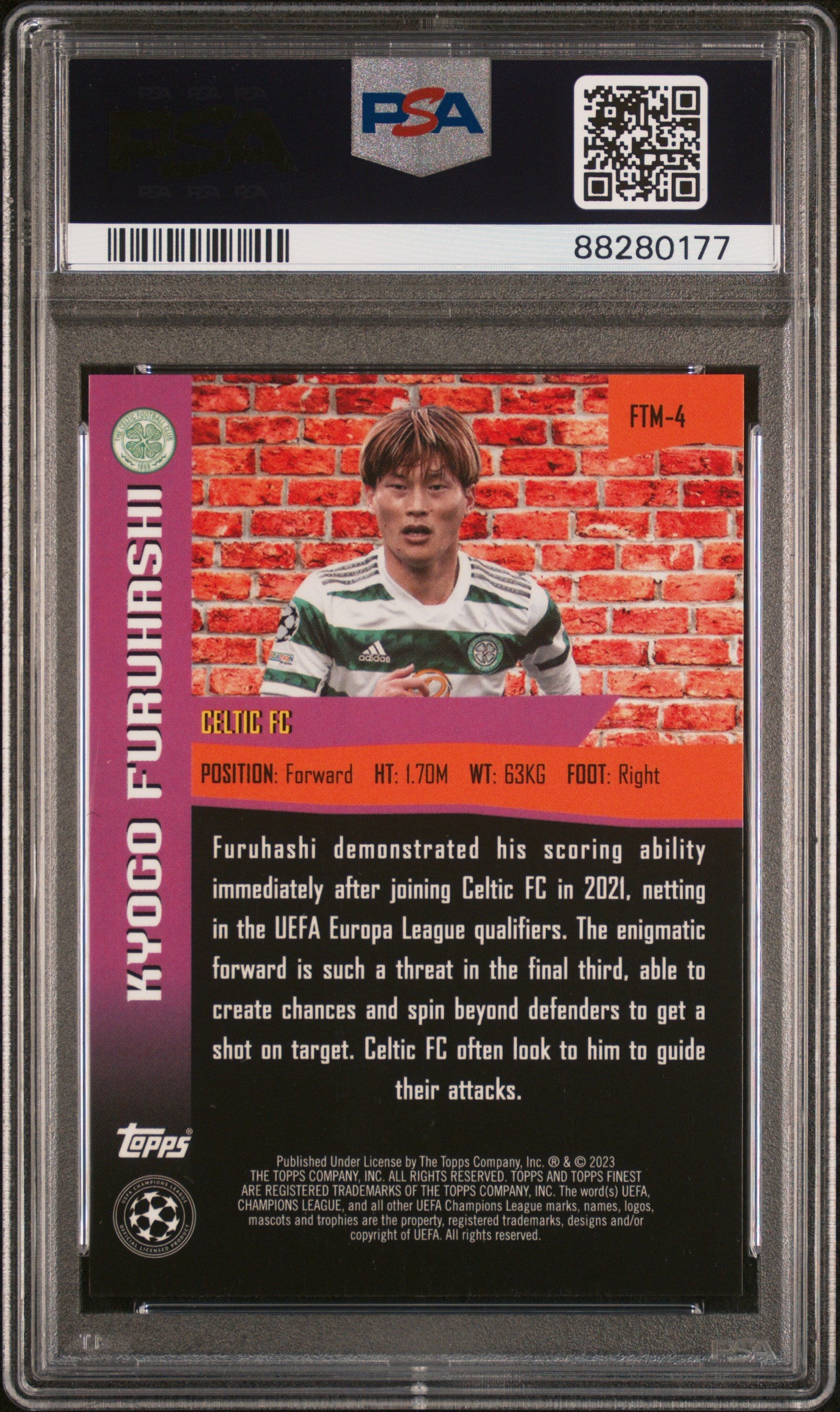 2022-23 Topps Finest UEFA Club Competitions Kyogo Furuhashi The Man Green Lava #FTM4 PSA 10 Gem Mint